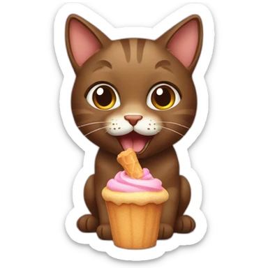 sweet brown cat eating a treat sticker