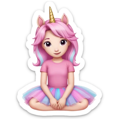 head of an anthropomorphised female unicorn in tutu and pink t-shirt, relaxed pose sticker