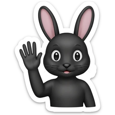 Emoji tete de Lapin noire qui fait bonjour de la main  sticker
