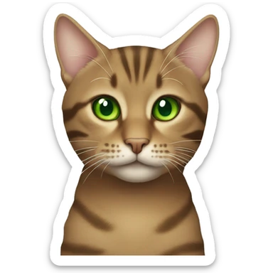 tabby cat with a darker brown coloring with green eyes sticker