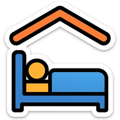 colored icon of a bed with a roof representing lodging sticker
