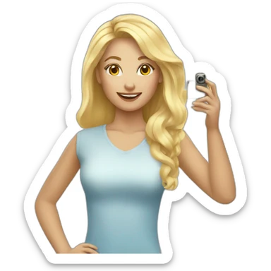 Blonde woman taking a selfie sticker