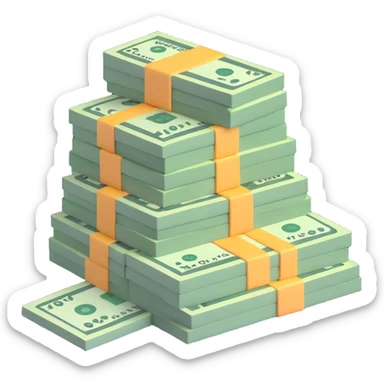stack of dollar bills, US currency sticker