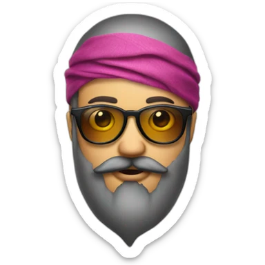 emoji sticking out tongue and closed right eye with gradient glasses, beard and bandana on head sticker