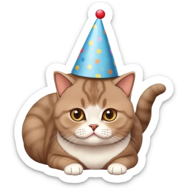 Brown british shorthair cat with birthday hat sticker