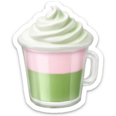 Clear cup with light pink drink, matcha foam, and whip cream on top sticker