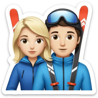 Blonde female and brunette boy on skiis sticker