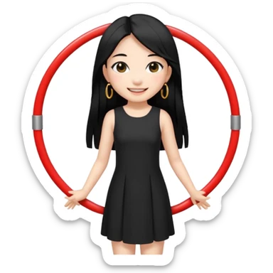 A Asian girl with fare skin and hoop earrings, long straight black hair with black eyes, smiling, full body sticker