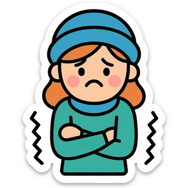 girl feeling cold, color outline style sticker