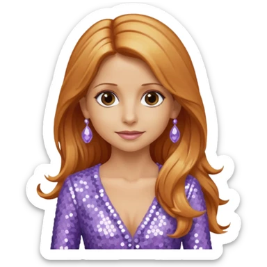 Sarah Michelle Gellar with long reddish blonde hair, lavender sequin outfit sticker