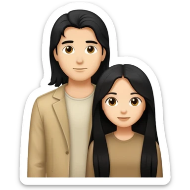 Tan boy long black hair light tan girl long black hair  sticker