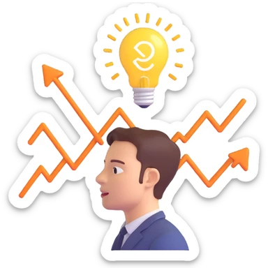 a glowing lightbulb above a worker's head, surrounded by floating data charts, checkmarks, and a fast-moving arrow, symbolizing enhanced decision-making, just-in-time learning, and rapid execution sticker