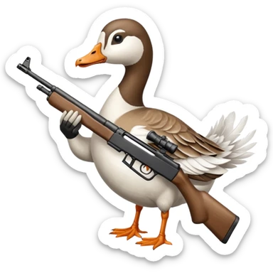 Goose with an automatic rifle sticker