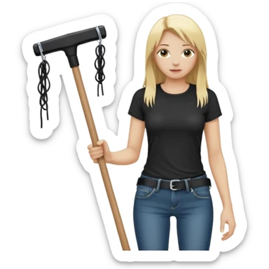 Bdsm male dominant wearing jeans black T-shirt and holding a flogger watching from outside blonde long hair sub with a collar showering with suds all over her sticker