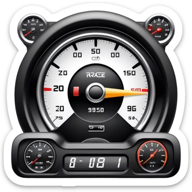 An icon showing a racing game interface, inspired by Grand Turismo. The design features a garage with a selection of high-performance cars, along with race track visuals in the background. Speedometer, lap timer, and other HUD elements add to the excitement. Transparent background sticker