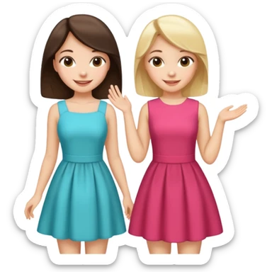 a brunette girl and a blonde girl in cute dresses smiling friends sticker