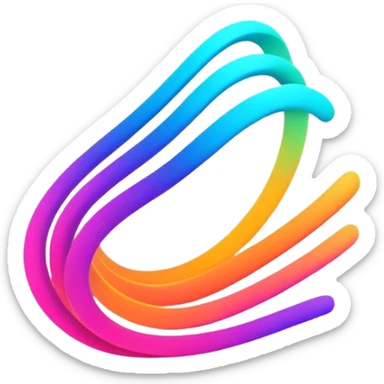 A futuristic abstract logo with curved dynamic lines resembling a subtle hand motion, glowing neon gradients, minimal and modern sticker