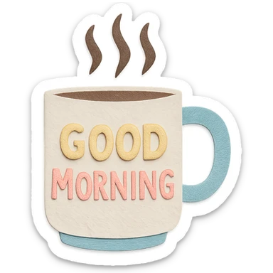 coffee cup with 'Good Morning' pastel handwritten text, transparent background sticker