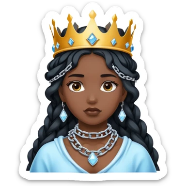 Black icy girl with chains on her neck and watches on her hands while she wears a crown  sticker