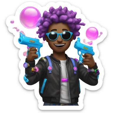 Raver with bubble guns in each hand sticker