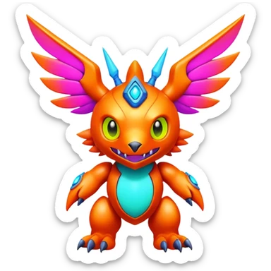  lush warm-colored modern colorful neon-colored cyber-Fakémon-Digimon-creature sticker