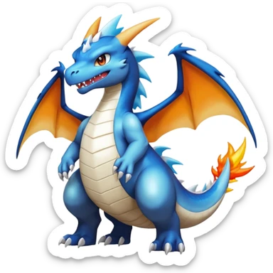 Black and white colorful gradient shiny glossy Fakémon-Digimon-Gabite-Charizard-Croconaw-Reshiram-Zekrom-creature-hybrid (full body) sticker