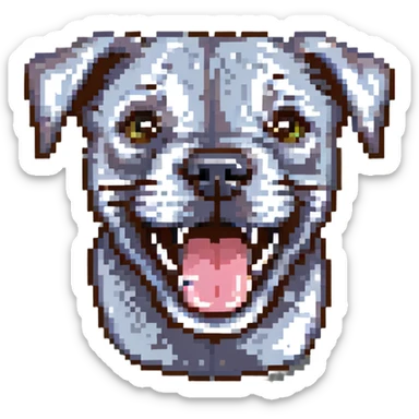 round circle puppy head only, full grey bleu staffy, big open mouth, big tongue out, stupid expression sticker