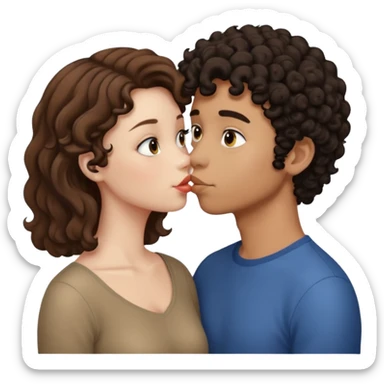 couple kissing, girl is pale with brown hair, boy is tan with black curly hair sticker
