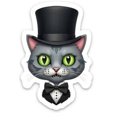 zombie cat with bow tie and top hat sticker