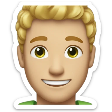 Handsome man smiling with freckles and green eyes. Short blond raid hair. sticker