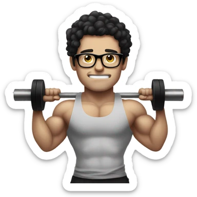 Pale guy dark hair with glasses doing benchpress workout sticker