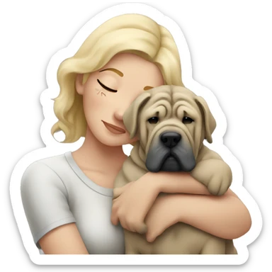 Sad blonde woman cuddling grey Shar Pei  sticker