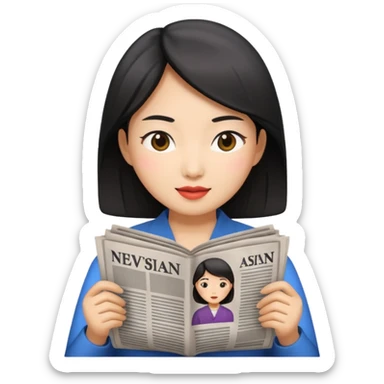 newspaper read asian woman sticker