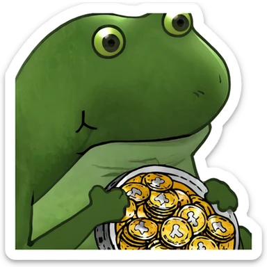 bufo frog (pepe) with a pile of coins sticker