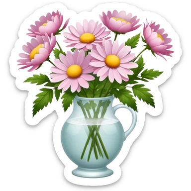 A bouquet of daisies of the color Wild Rose in a glass vase of the color Frosty Peony  sticker