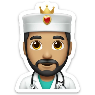 male doctor with black beard and a crown sticker