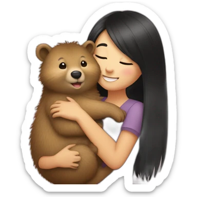 happy-girl-who-is-black-hair-and-hugging-happy-quokka sticker