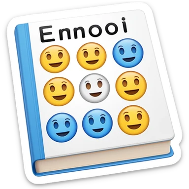 A textbook with the word 'emoji' written on the cover sticker