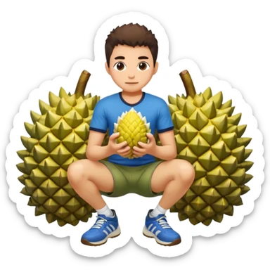 kneeling on durian with the durian below the knee sticker