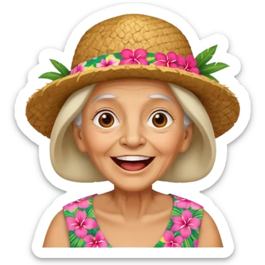 excited old woman wear Hawaii's hat version sticker