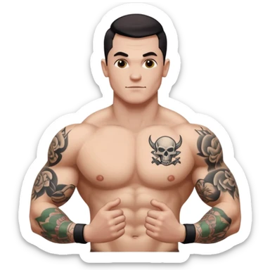 tattoo man, white skintone, more highlight the tattoo, body builder, tatto on fully chest, more tattoos on the body, more visible tattoo, big tattos. sticker