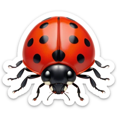Cinematic Noble Ladybug Portrait Emoji, Poised and charming, with a tiny, rounded red shell adorned with crisp black spots, delicate antennae, and bright, observant eyes, Simplified yet sharply detailed features, highly detailed, glowing with a soft, scarlet radiance, high shine, intelligent and spirited, stylized with an air of natural whimsy, focused and alert, soft glowing outline, capturing the essence of a watchful ladybug that appears ready to scuttle out of the screen with effortless grace! sticker