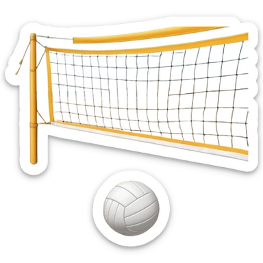 A close-up volleyball net with a ball hovering above it, set against the backdrop of a sandy volleyball court. The scene highlights the tension of an impending play, with the court lines clearly visible and a bright, sunny atmosphere surrounding the action. sticker