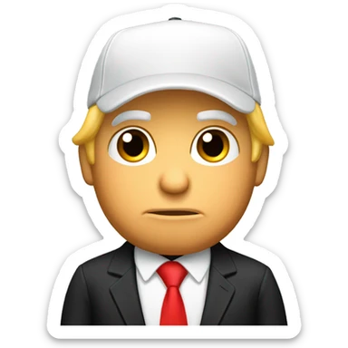 a single emoji of donald trump in a black suit, red tie, and red baseball cap sticker