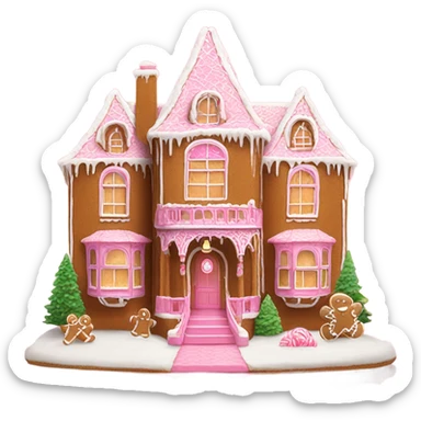 Intricate gingerbread mansion with pink decorations sticker