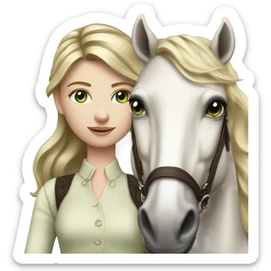 Girl high end clothes green eyes riding a horse pale skin sticker