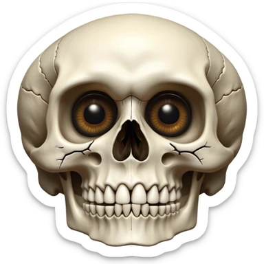 Cinematic 32k HD, Extremely detailed image of a terrifyingly creepy skull, each bone, eye, and tooth is shown in stunning detail as though captured in a timeless photograph, rich textures, visually rich, so lifelike that it feels like it could leap off the page at any moment sticker
