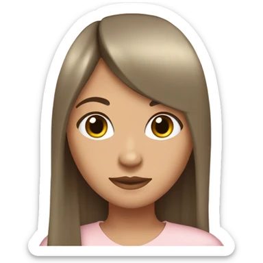 olive skin girl, with long brown hair and a straight fringe wearing pale pink clothes sticker
