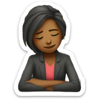 Tired woman teacher needs a nap at her desk in elementary classroom sticker