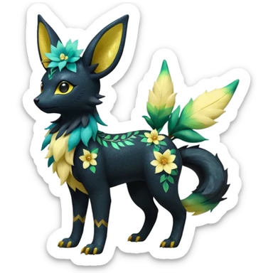 Multicolored sparkly light realistic pretty cool elegant realistic flowery exotic Trico-Bolthund-Electrike-Luxray-Umbreon-Leafeon-hybrid, full body sticker